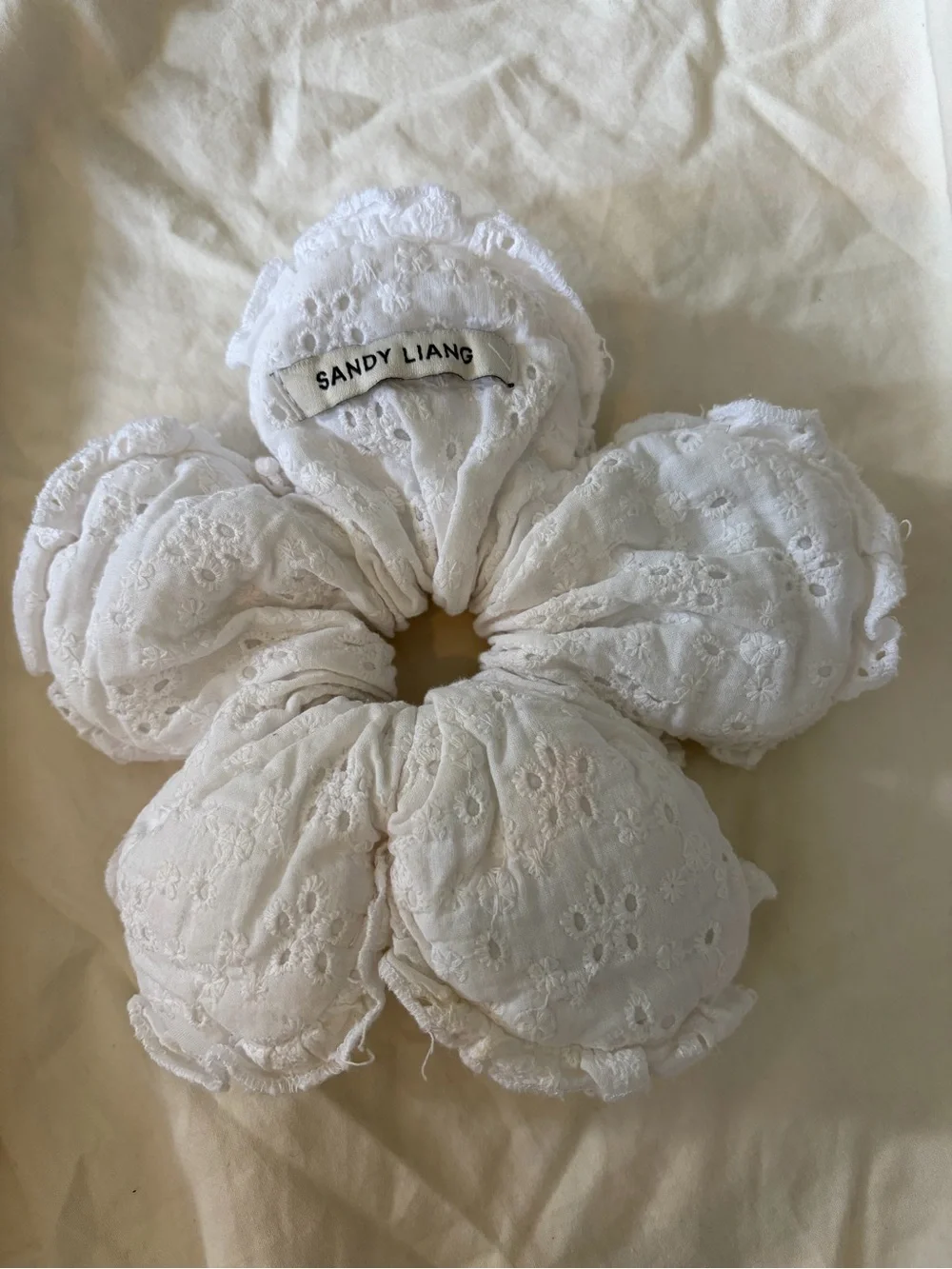 Sandy Liang White Eyelet Flower Scrunchie